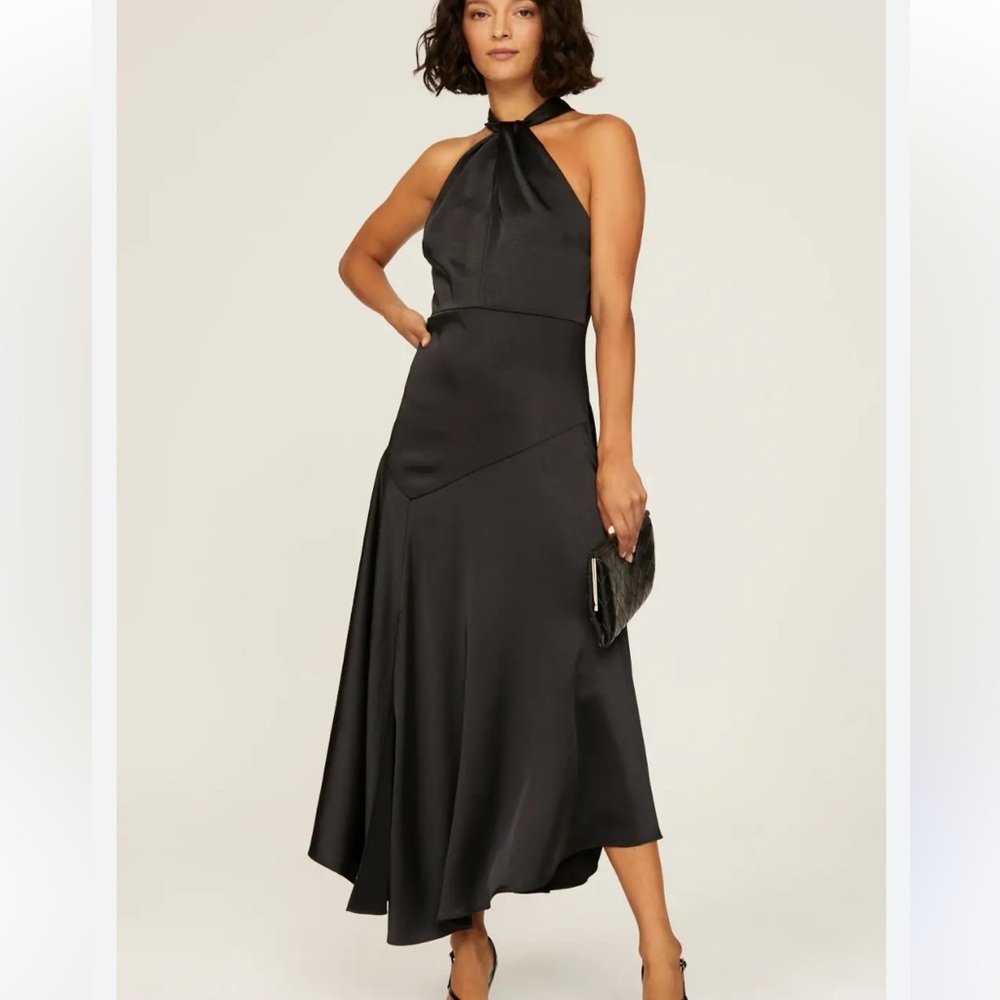 Ted Baker Renon  Elegant Black Satin Halter A-Line  Dress Sz US 6 Or Ted Sz 2
